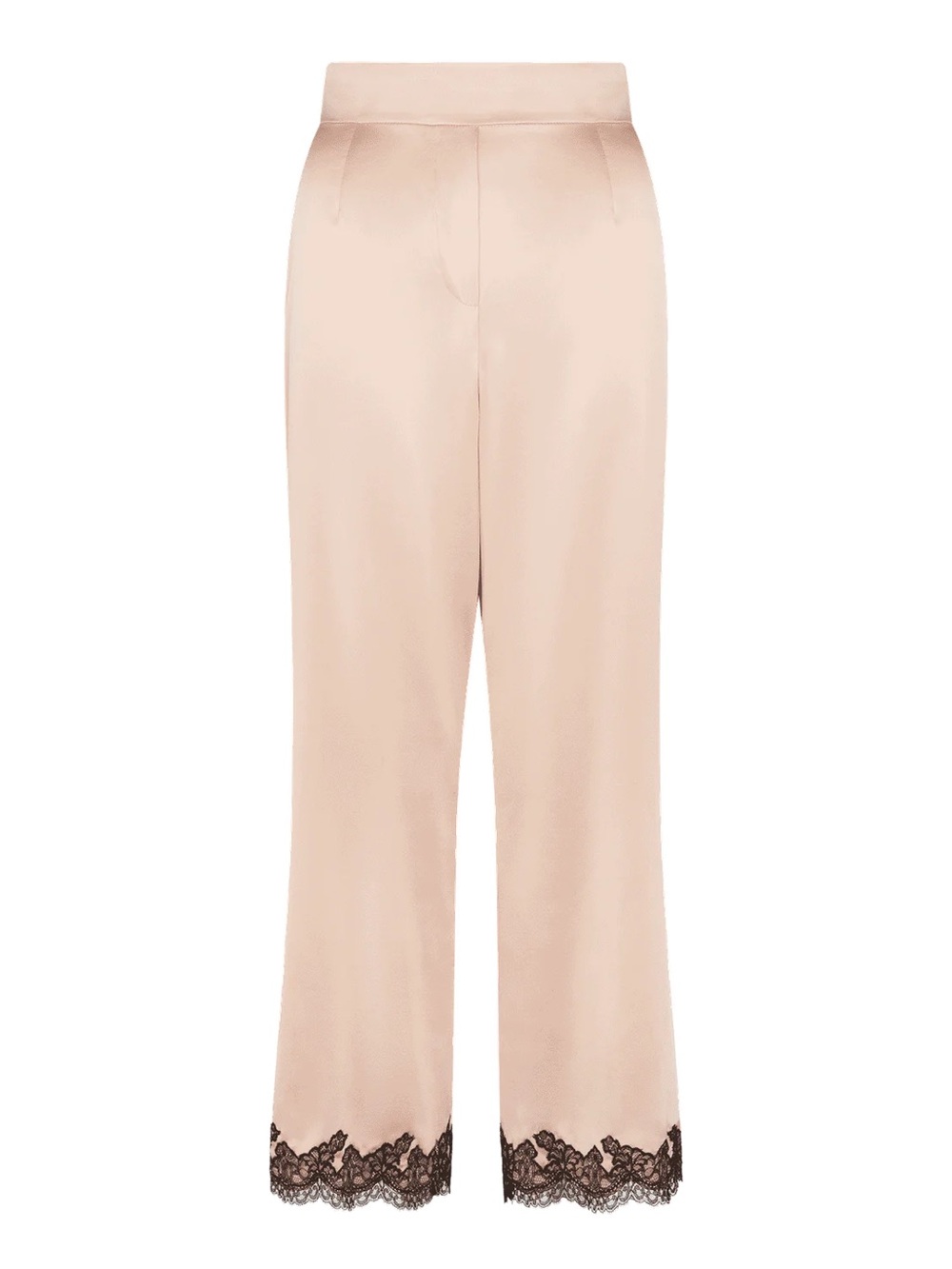 Agent Provocateur Blush Pink Silk Wide-Leg PJ Pants with Black Lace Hem Amelea